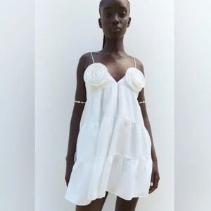 Zara Beautiful Poplin Dress With Textured Flowers